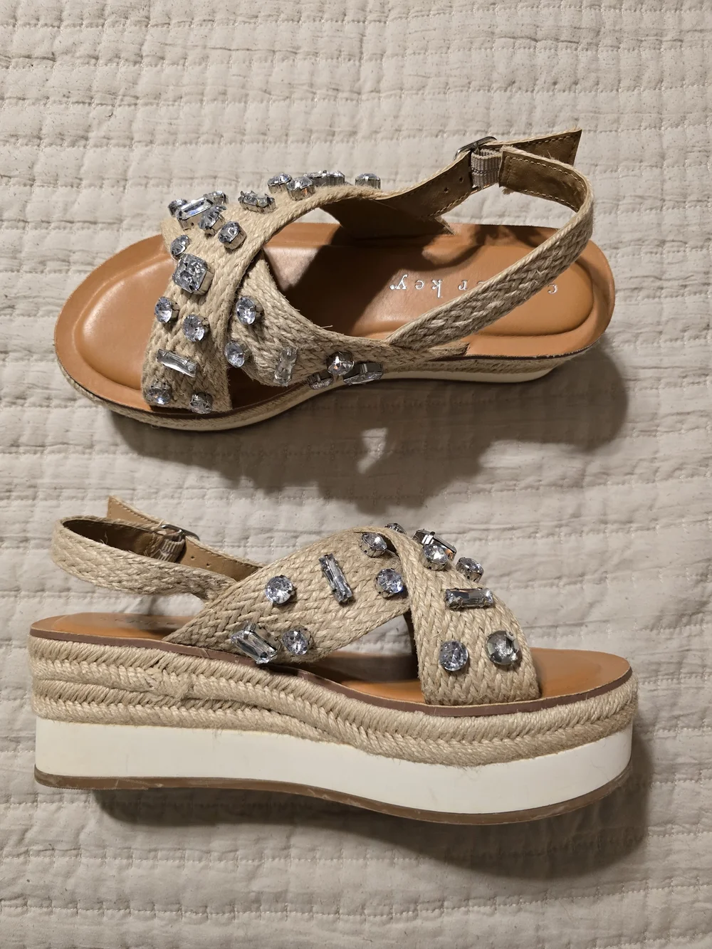 Copper Key Blingy Jute Platform Sandals